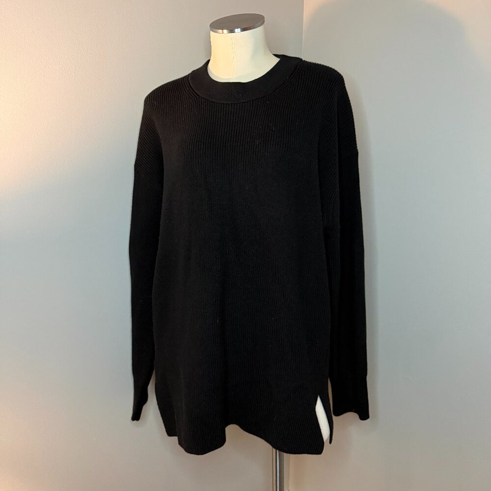 lululemon Black Ribbed Sweater Merino Wool Blend Side Slit Long Sleeve Size 12 (